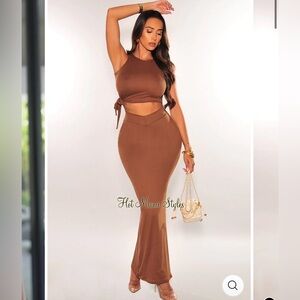 Brown two piece skirt set